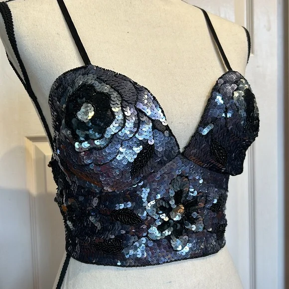 Beaded and Sequined Halter Crisscross Back - Picture 2 of 10